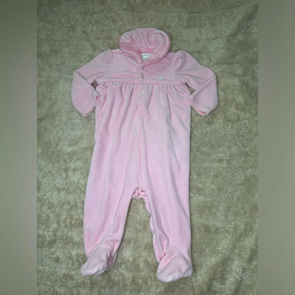 Ralph Lauren pink velvet onesie w/ covered foot Size 6M